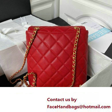 Chanel Grained Calfskin  &  Gold-Tone Metal Chain Backpack Bag AS4490 Red 2023